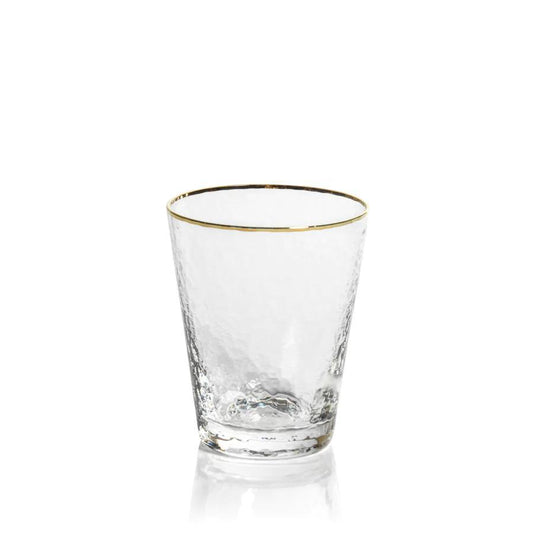 Negroni Hammered Tapered Double Old Fashioned Glass - Clear with Gold Rim