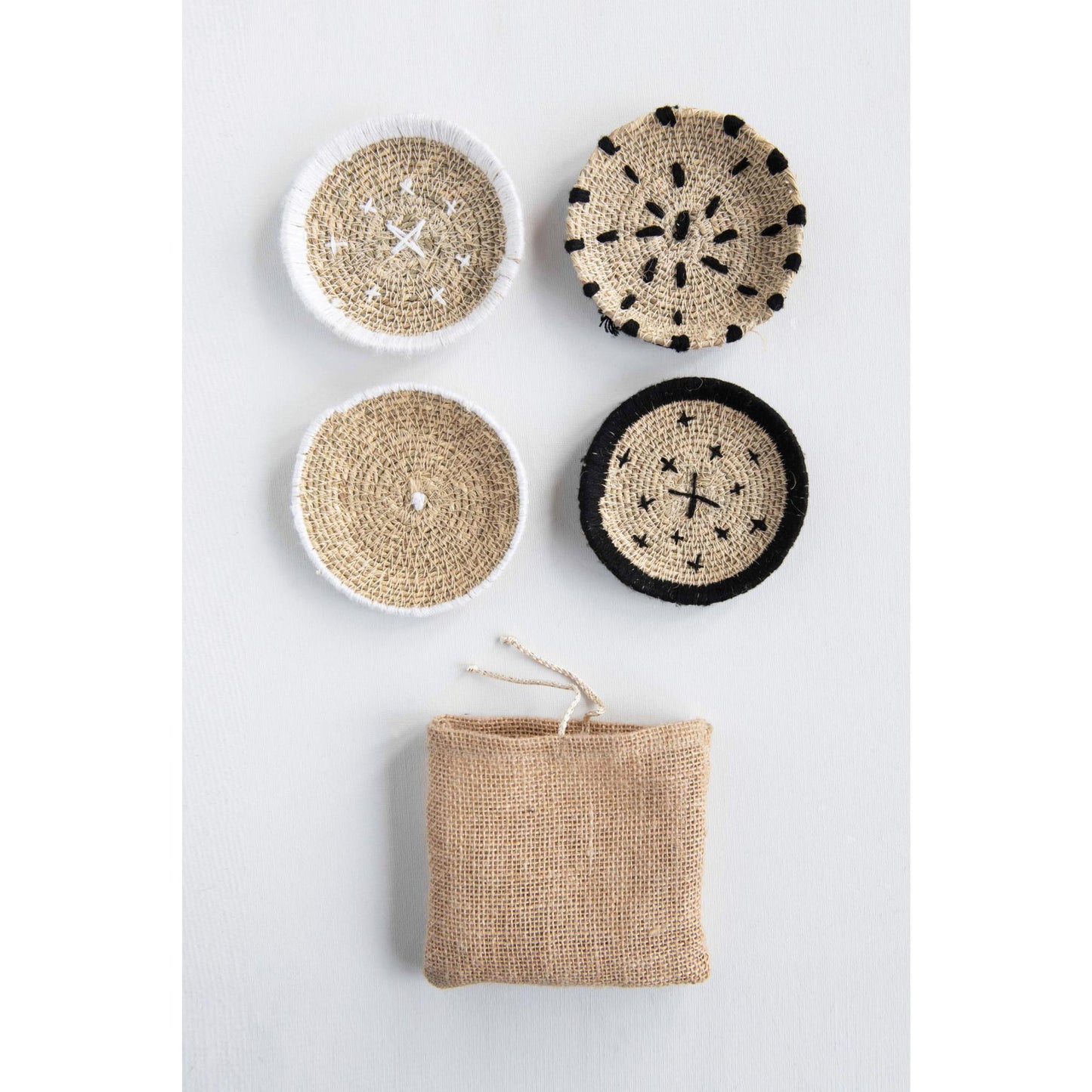 Hand-Woven Coasters with Stitching, Set of 4