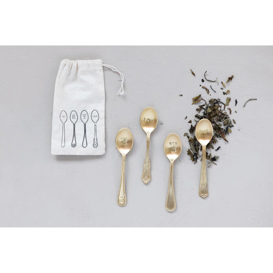 Brass Spoon Set with Engraved Sayings