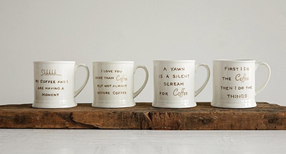 Stoneware Mug with Coffee Sayings
