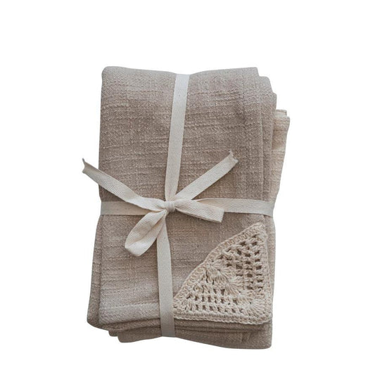 Woven Cotton Tea Towels with Crochet Corner